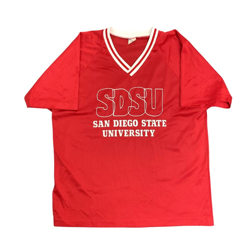 Vintage San Diego State University Football Jersey Champion Red White Adult SZ L